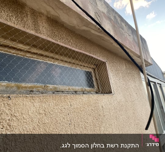 רשת מתכת מותקנת על חלון למניעת כניסת יונים
